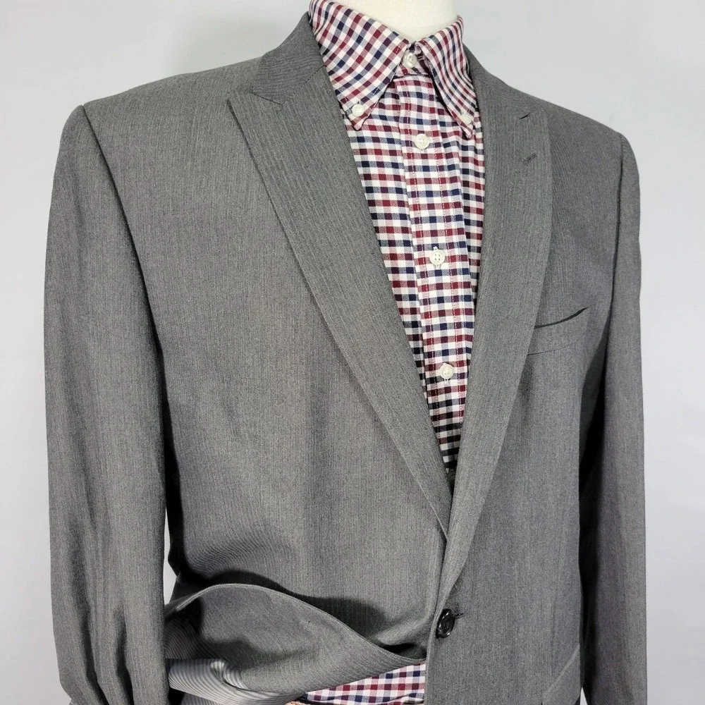 Joseph Abboud Men's Sport Coat Blazer Two Button Gray Herringbone Poly Blend 44L